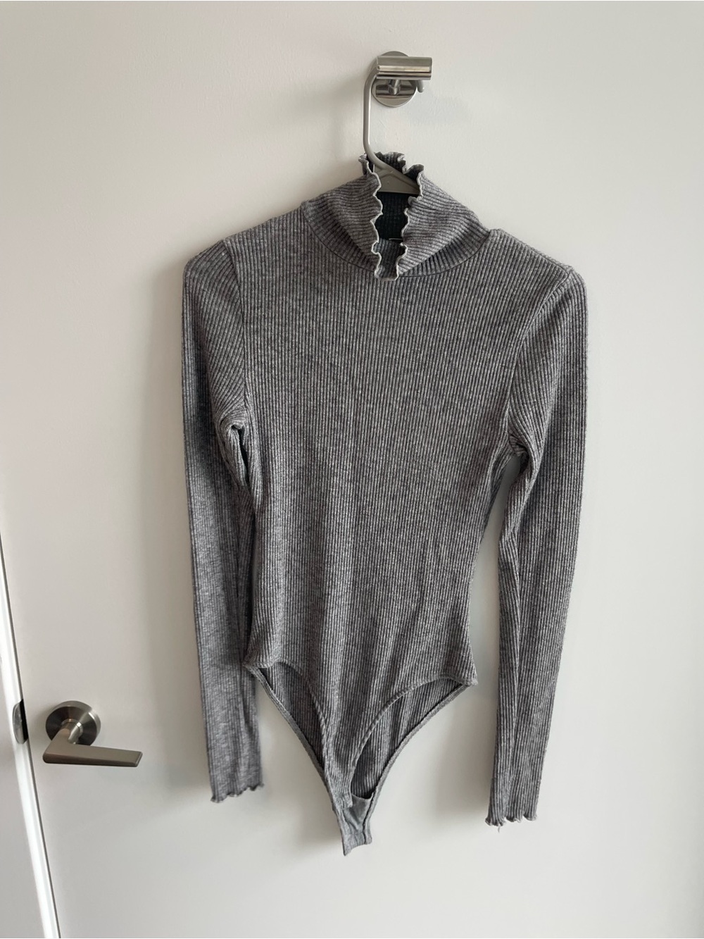 Free People Ribbed Mock Neck Long Sleeve Bodysuit - Gray